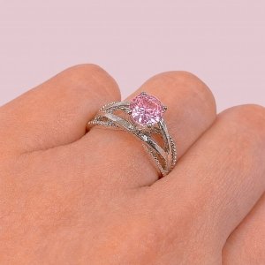 Anillo solitario de compromiso con cubic Rosa de Plata 925